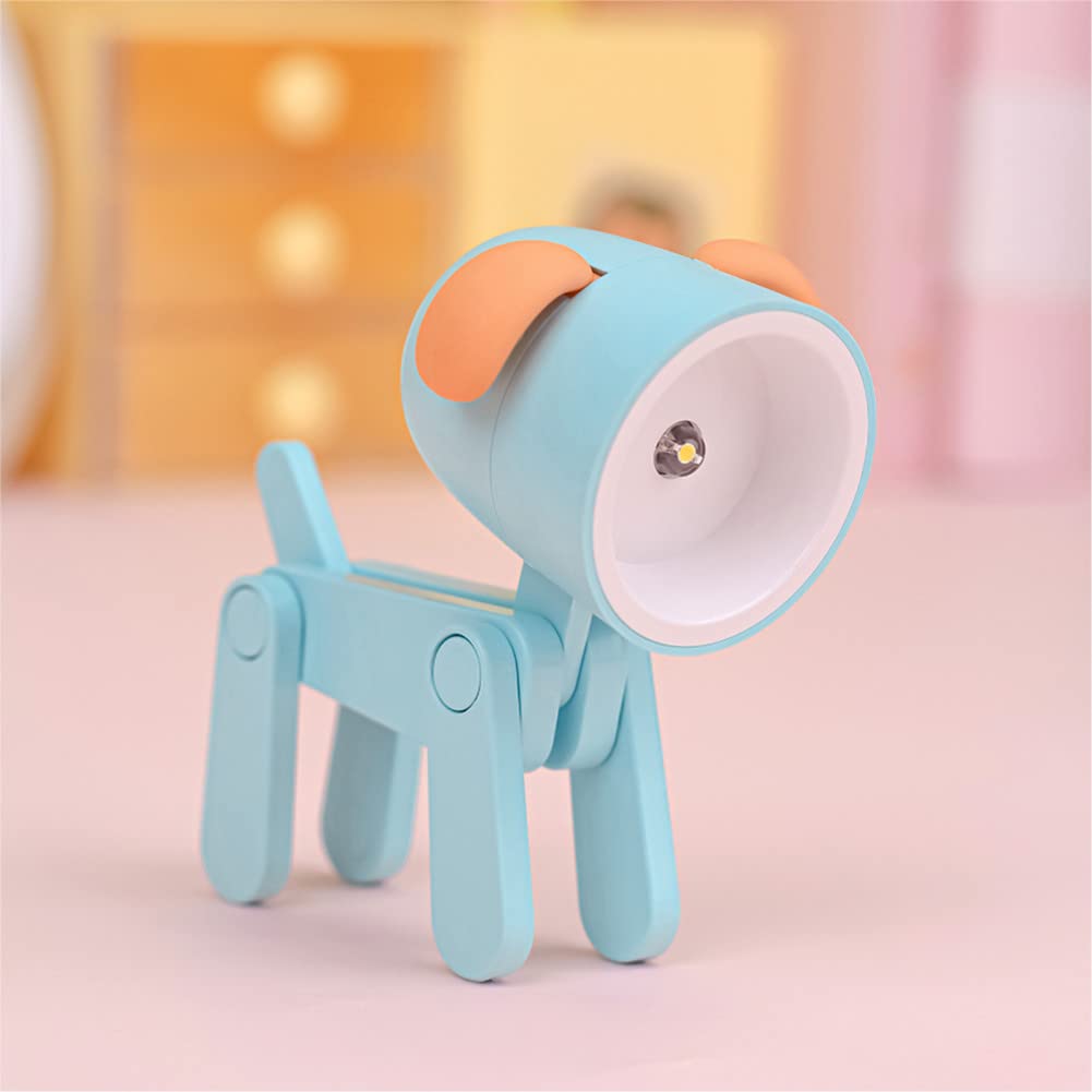 SpassLeben Cute Night Light for Kids, Blue Dog Mini LED Table Lamp, Decorative Nightstand Light
