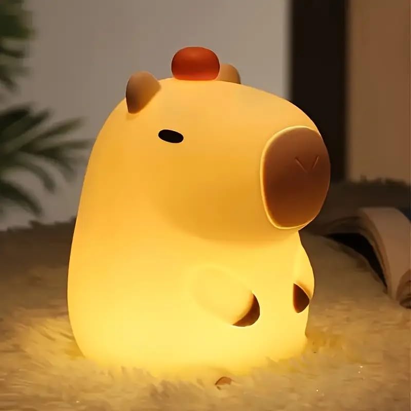 Night Light Cute Tangerine Led Squishy Novelty Animal Night Lamp Dimmable Soft Silicone Nursery Nightlight For Kids  Rechargeable Bedroom Touch Lamp  Dorm Decor  Baby Boys Girls Gift(Capybara)