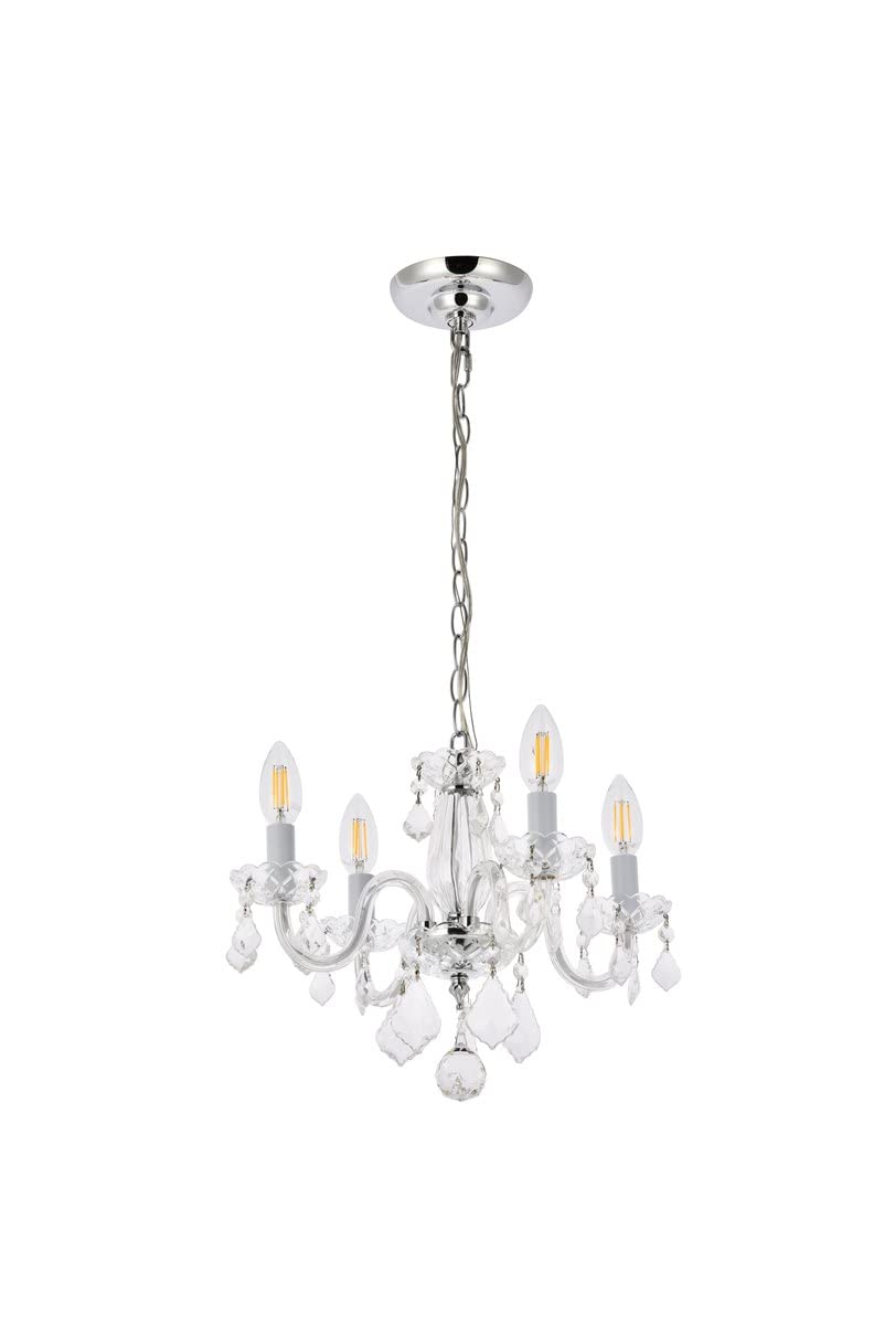 Elegant Lighting 7804D15C/RC Rococo Collection 4-Light Hanging Fixture with Royal Cut Crystal Clear, Chrome Finish
