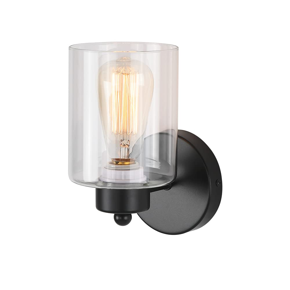 Kenmi, 1-Light Bathroom Black Vanity Light Matte Black Wall Sconce Vintage With Clear Glass Shade, Hallway Light Fixture Sconces Wall Lighting