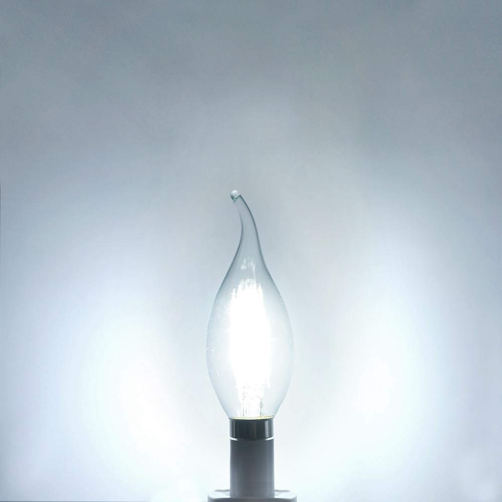 OPALRAY 12V-24V DC LED Candle Bulb, 4W 400Lm, 6000K Cool White, Dimmable, Clear Glass Flame Tip, 3