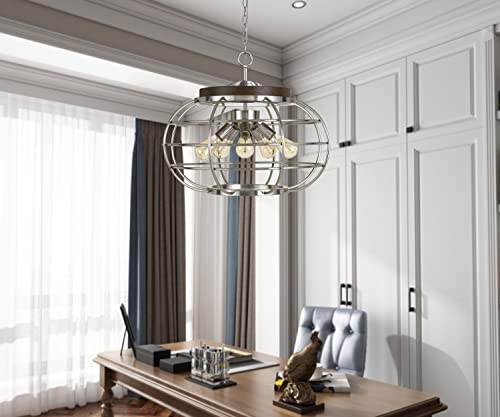 Cal Lighting FX-3719-5 Transitional Five Light Chandelier, Bronze Finish, 25 inches, Metal/Wood