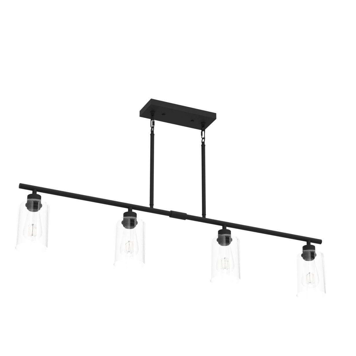 Yarlkav 4-Light Kitchen Island Lighting - Black Metal Linear Chandelier Pendant Light with Glass Shades for Dining Room Farmhouse