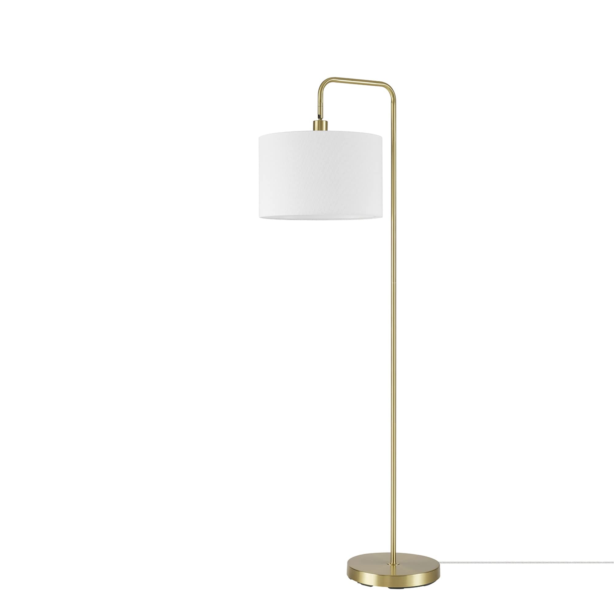 GLOBE Electric 61000021 58 Floor Lamp, Brass, White Linen Shade, On/Off Rotary Switch on Socket, Living Room Decor, Standing Lam
