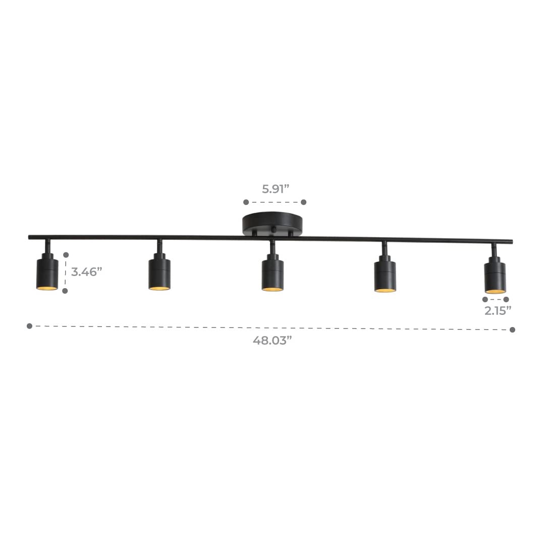 Shura Black 5-Light Track Light With Adjustable Heads, Integrated Led Bulbs, 4 Ft. Track Lighting Kit Ceiling Light, 3000K, 2450
