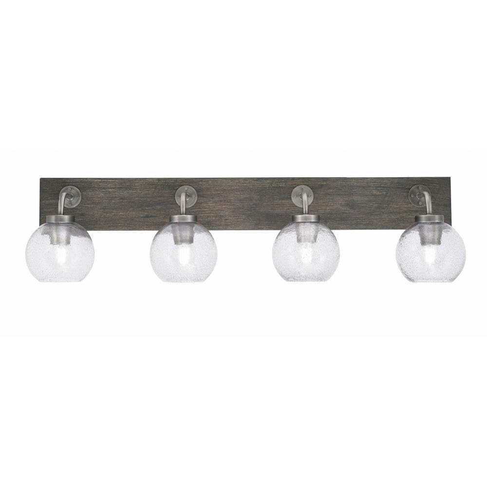 Toltec Lighting 1774-GPDW-4102 Oxbridge - 4 Light Bath Bar-9 Inches Tall and 36.5 Inches Length, Finish Color: Graphite/Painted Distressed Wood-Look Metal, Glass Color: Smoke Bubble