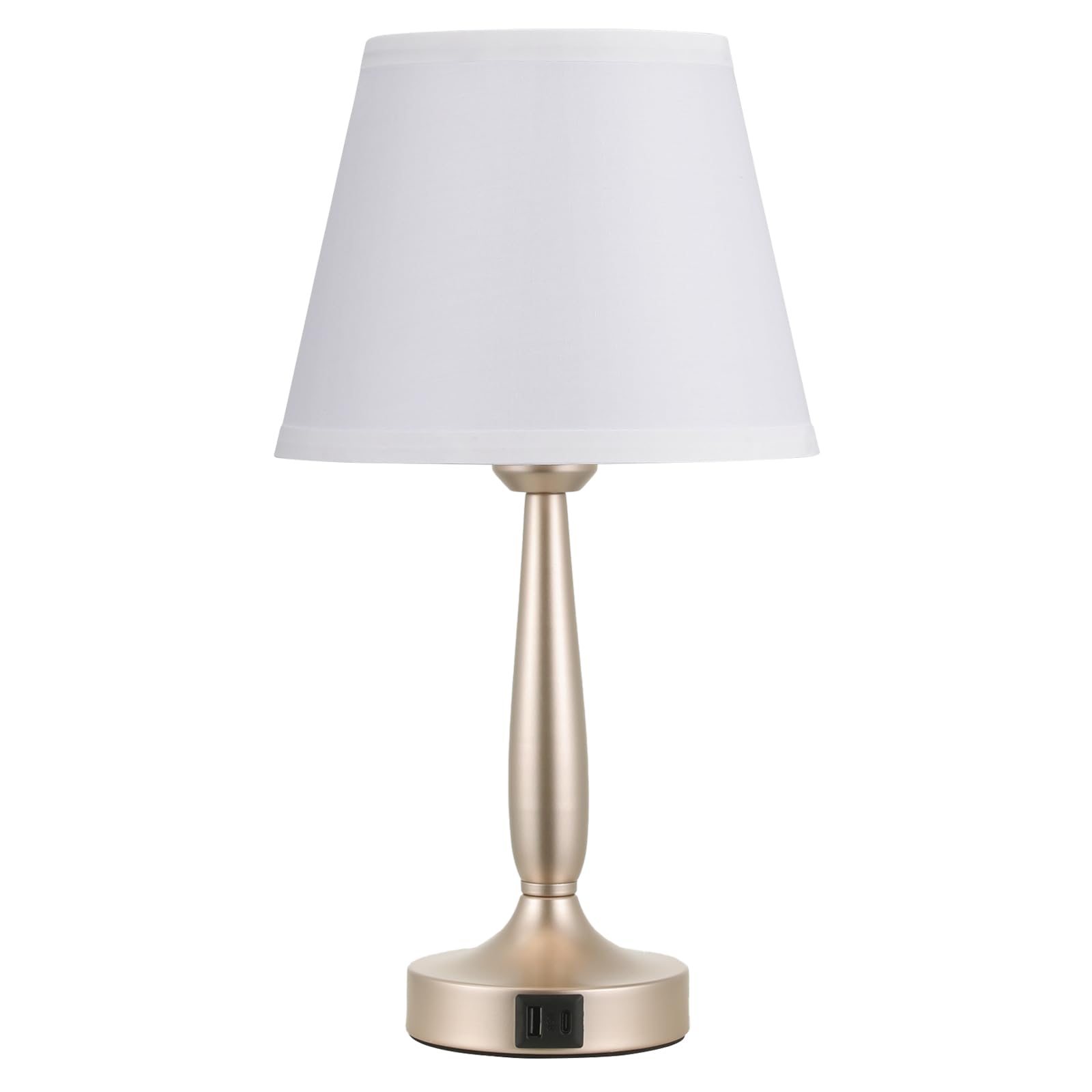 Kakanuo Touch Table Lamp - 3-Way Dimmable, USB C Charging, Small Nightstand Lamp, White Shade, Champagne Gold Base