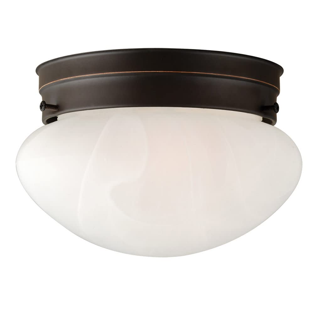Millbridge 1-Light Flush Mount Ceiling Light, Oil Rubbed Bronze Finish, Alabaster Glass, Dimmable, For Bedroom, Hallway, Entrywa