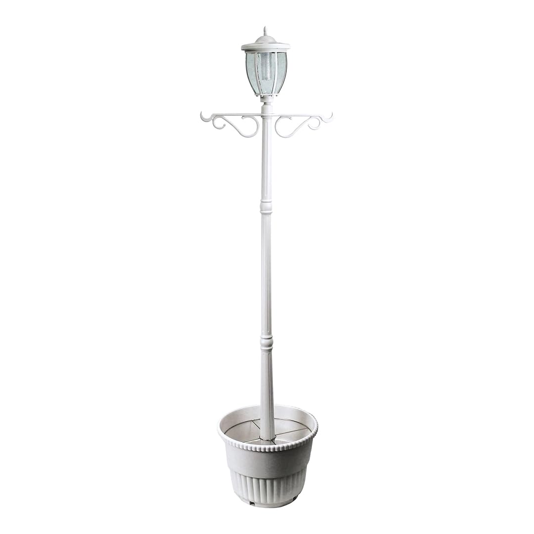 Sun-Ray Solar Lamp Post Light With Planter And Hanger, 7Ft. Outdoor Single Head Solar Post Light For Patio, Driveway, Lawn Or Ga