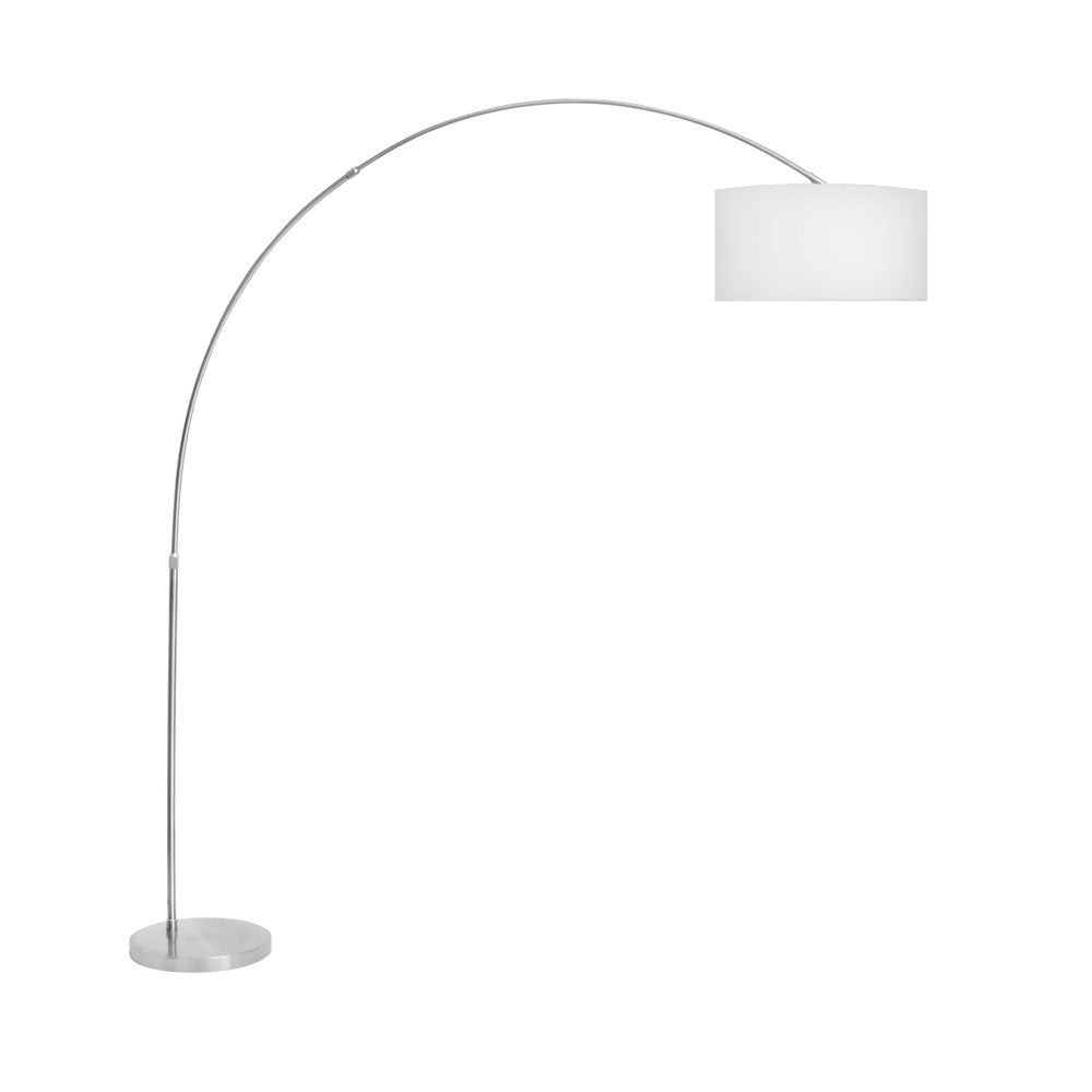 SH Lighting Arching Floor Lamp with White Marble Base, 81in Tall, Large White Drum Shade, Model 6938BEIGE, Beige