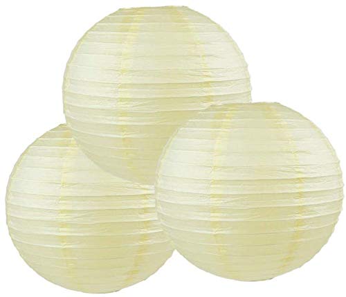 Matissa Pack of 3 Round Paper Lanterns - 14in/35CM, Ivory/Cream, Wedding & Birthday Party Decoration