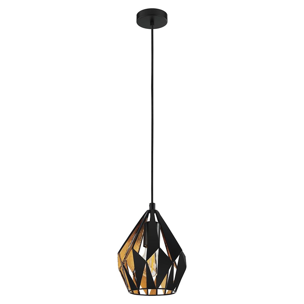 EGLO 204241A Carlton 1-Light Pendant Hanging Adjustable Lighting Fixture with Geometric Shade for Kitchen Island, Hallway, and D