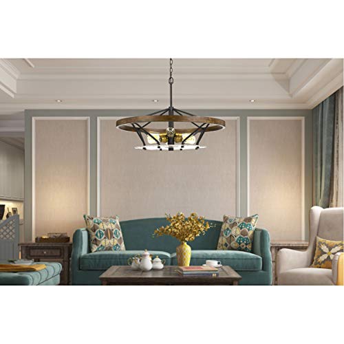 Cal Lighting FX-3721-6 Transitional Chandelier, 32in, Bronze/Dark Finish, Metal/Pine Wood
