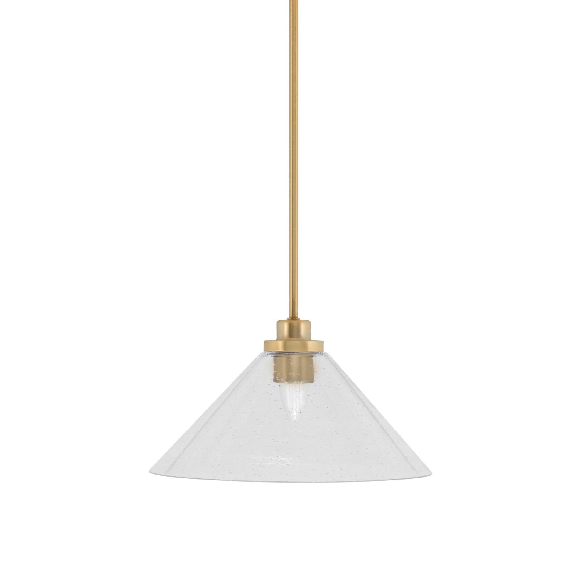 Toltec Lighting Odyssey Stem Hung Mini Pendant, New Age Brass Finish, 12&quot; Clear Bubble Glass