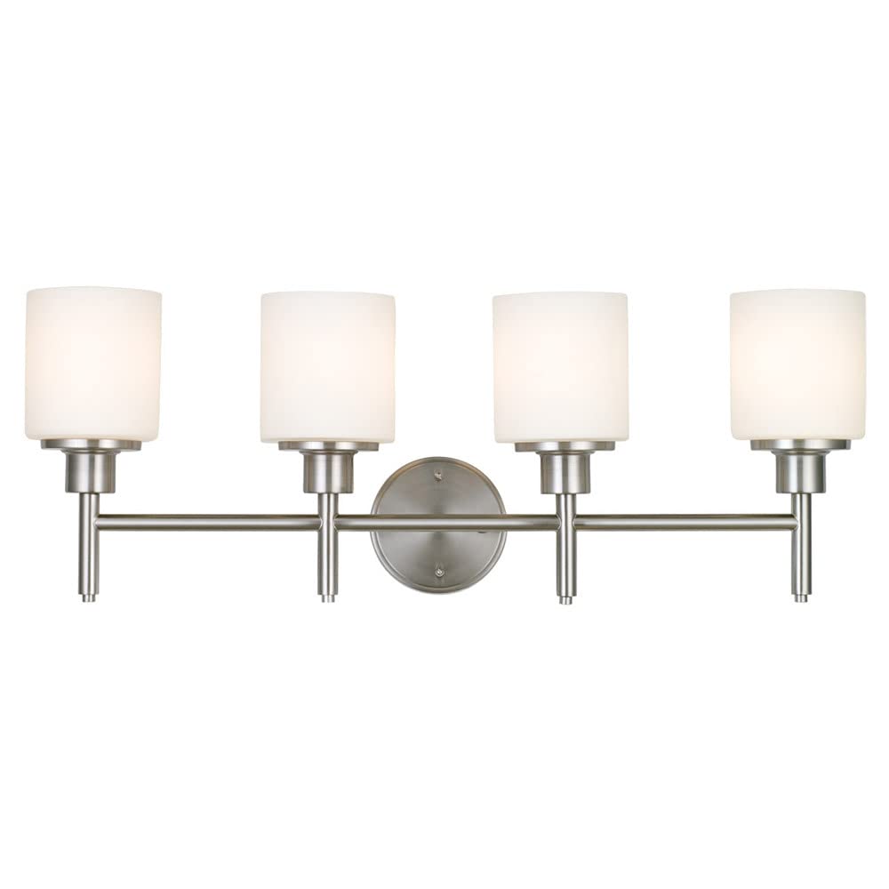 Aubrey 4-Light Vanity Light, Satin Nickel Finish, Frosted Glass Shades, Dimmable, Bathroom Wall Fixture - Design House, 556217