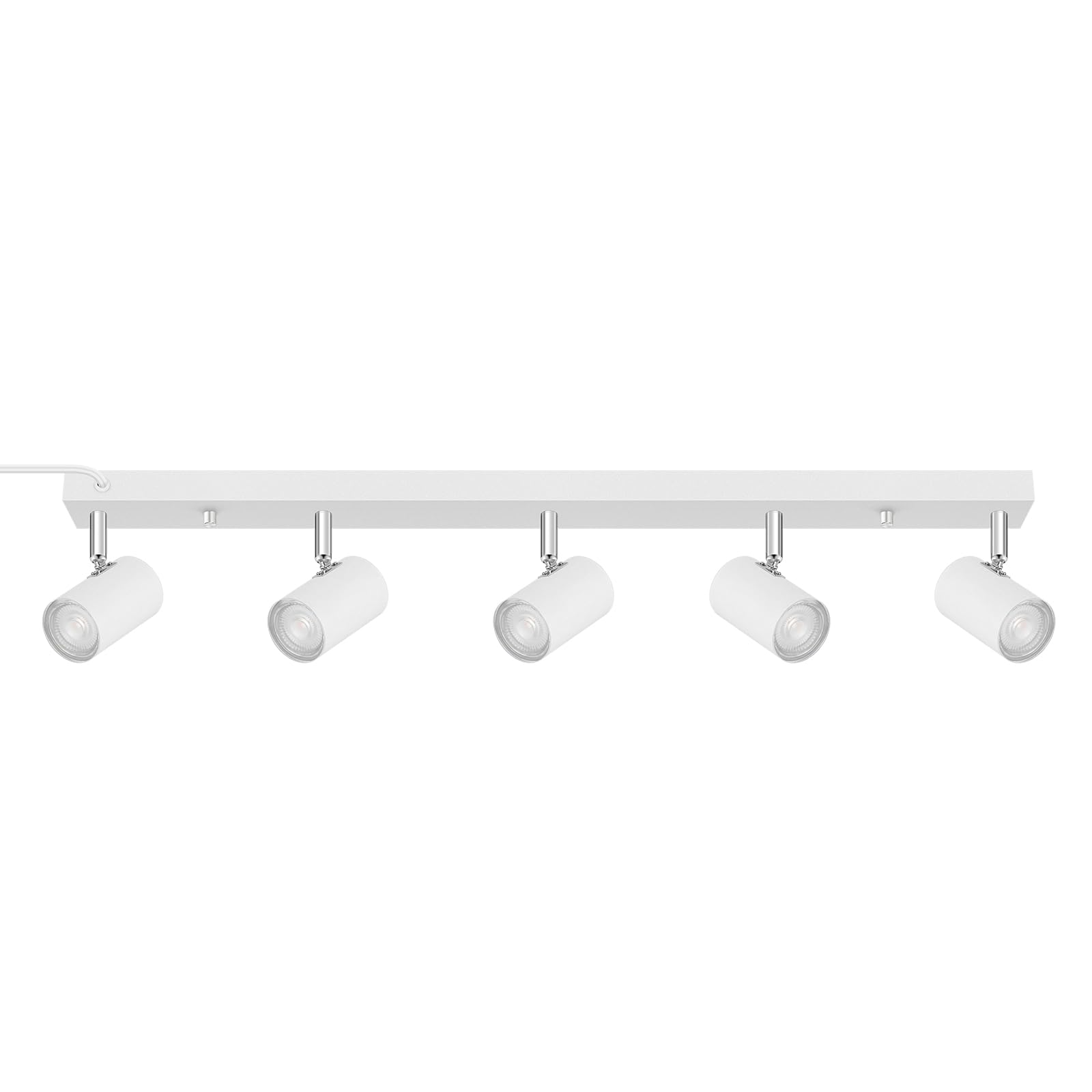 Plug in Track Lighting, LED Track Light Kit, White 5-Light Large Track Lights for Kitchen, 15 FT Cord,5 Way Ceiling Spotlight, R