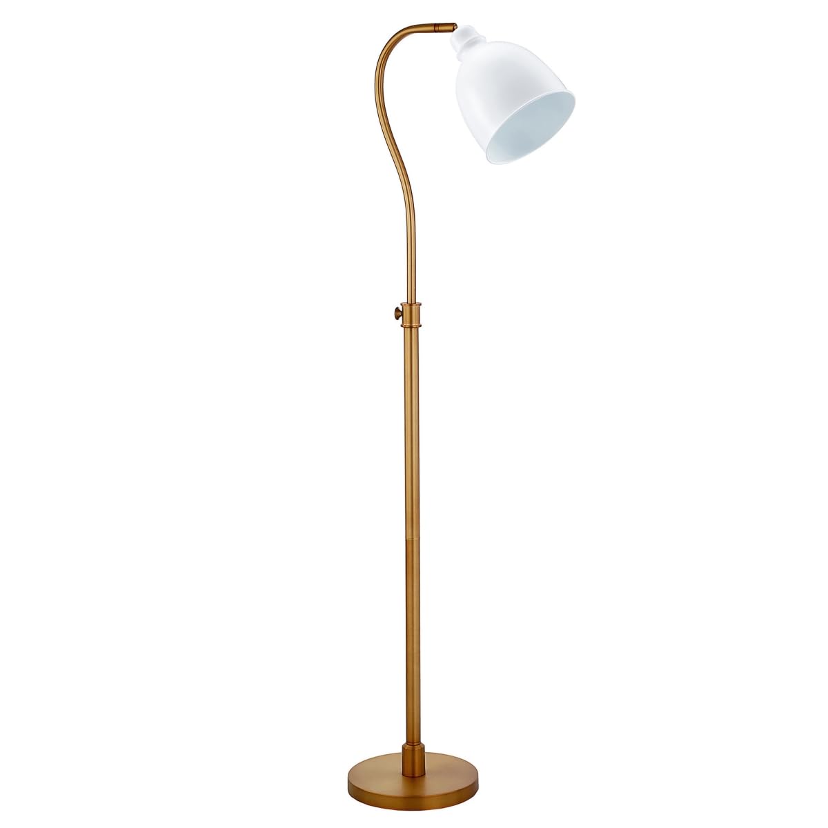 Homeroots Adjustable 68&quot; Brass Reading Floor Lamp With White Frosted Glass Shade