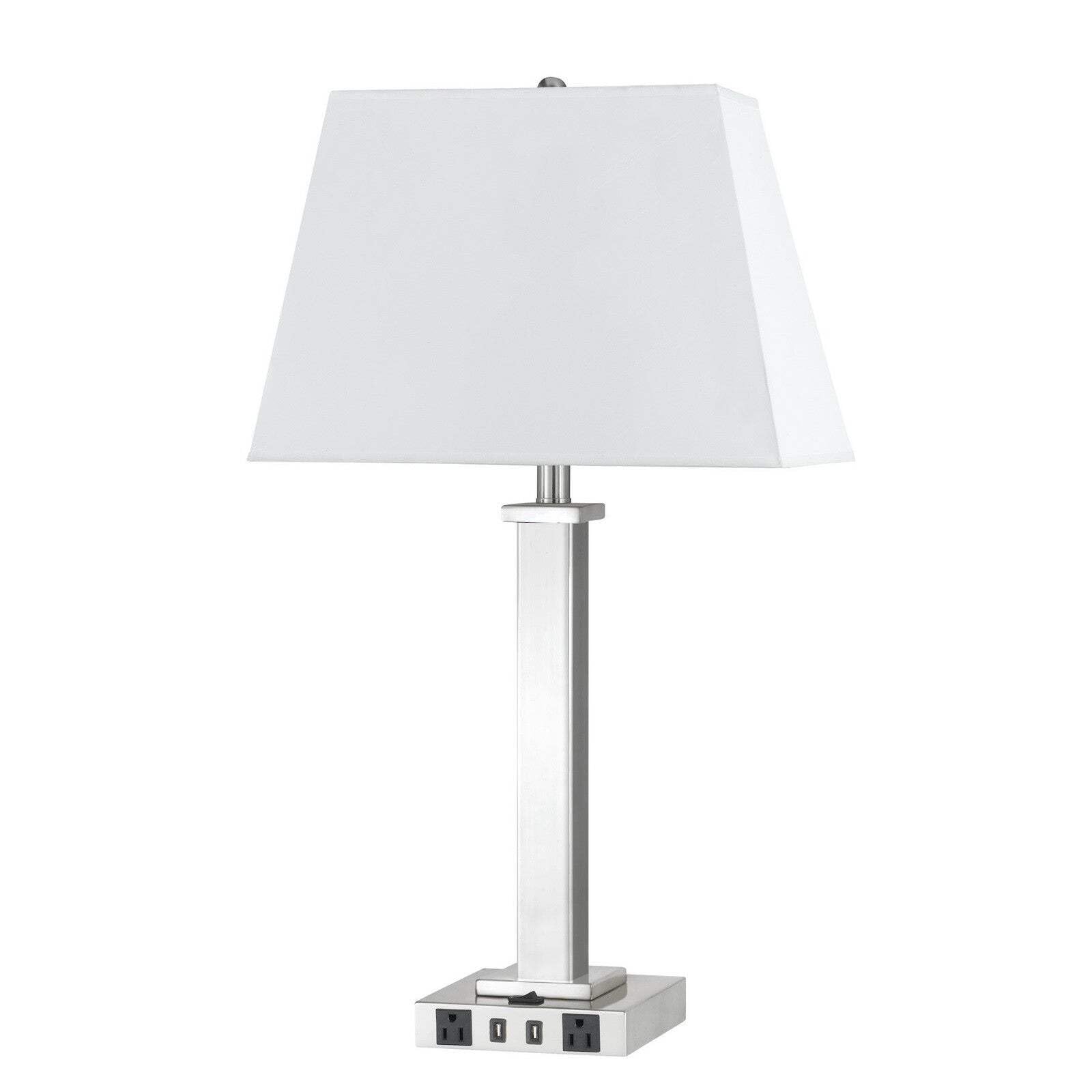 HomeRoots Metal USB Table Lamp with White Novelty Shade, 28 in., Model 524757, Nickel Finish