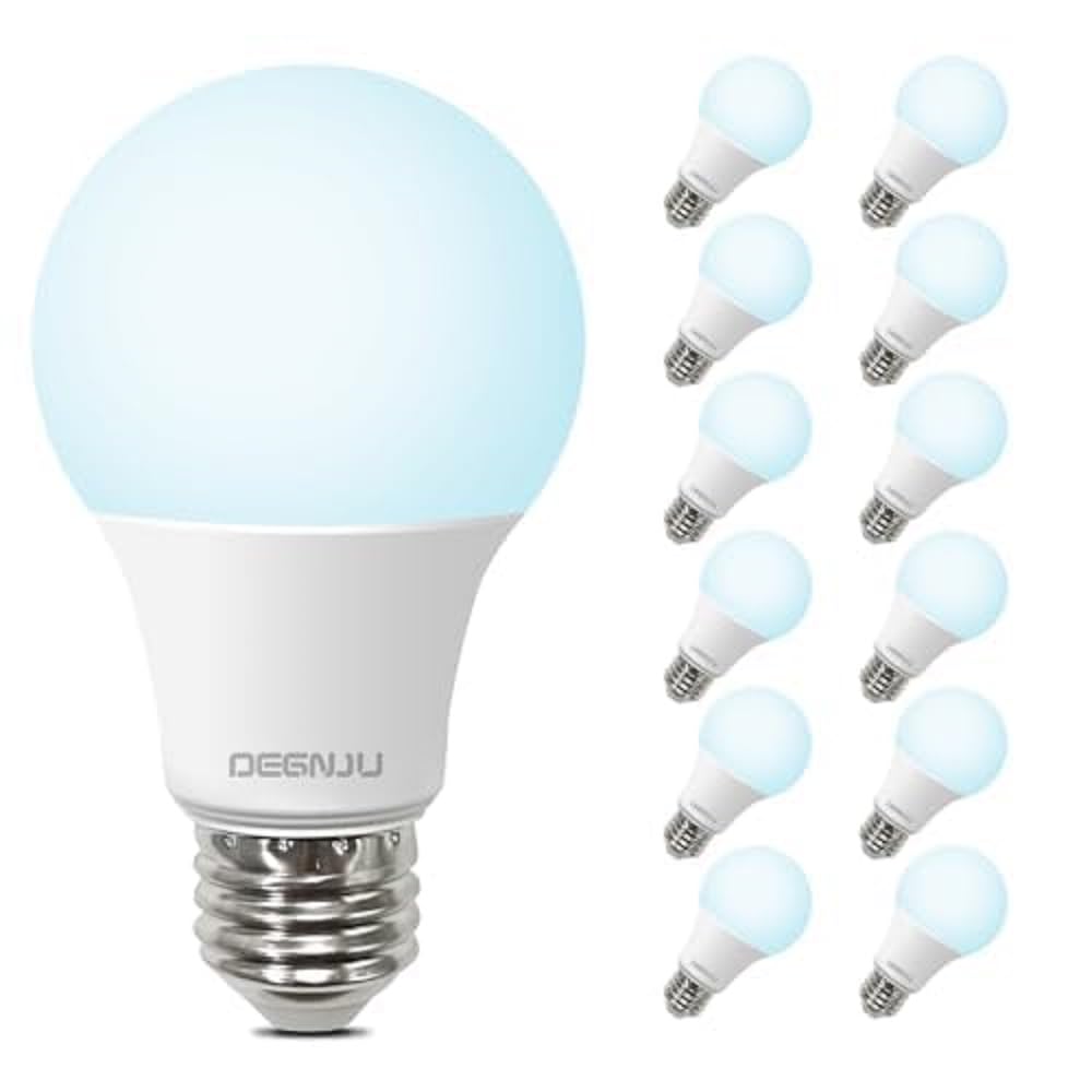 DEGNJU LED Light Bulbs 60W Equivalent, A19 Light Bulb Daylight 5000K 800LM 8.5 Watt, Non-Dimmable Standard Light Bulbs E26 Medium Base,12 Pack