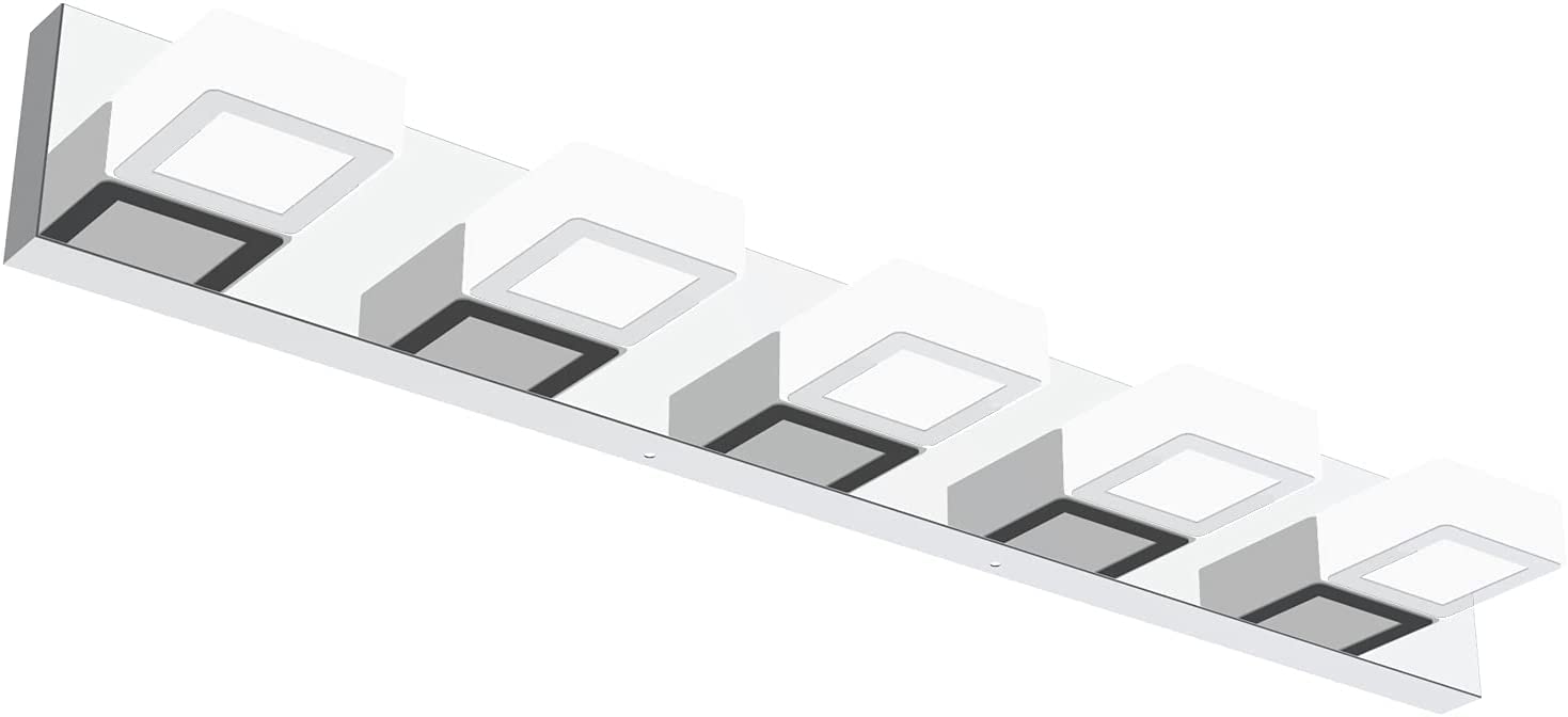 Ralbay Modern LED Bathroom Vanity Light Fixture, 5-Light, Dimmable, Stainless Steel Chrome, Model 8590-5T