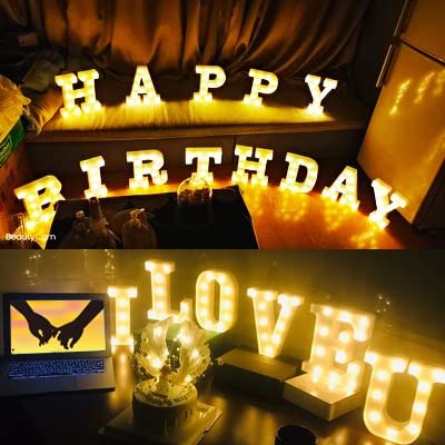 Ausaye Led Letter Lights - Alphabet Night Light Sign, White Plastic For Home Party Wedding Decoration (H)
