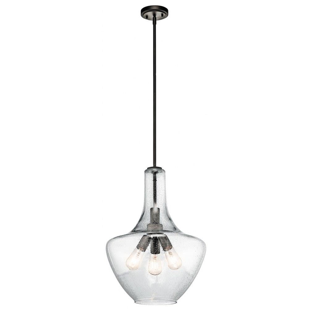Kichler Everly 22.75 3 Light Bell Pendant Clear Seeded Glass Olde Bronze