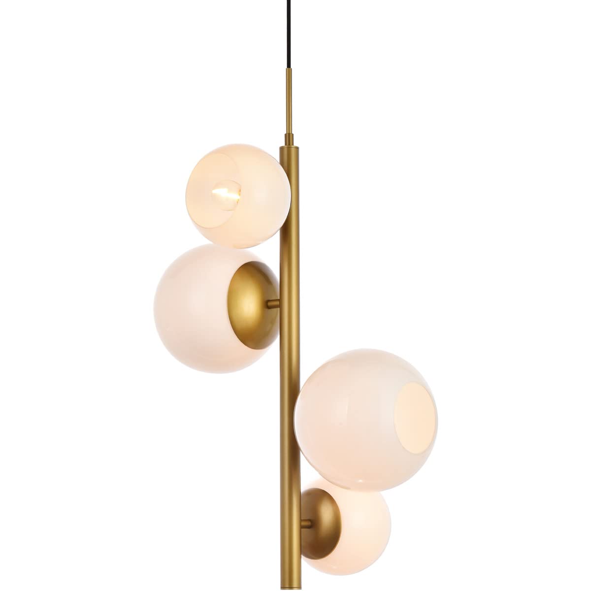 Living District Wells 4-Light Mid-Century Metal Pendant in Brass and White