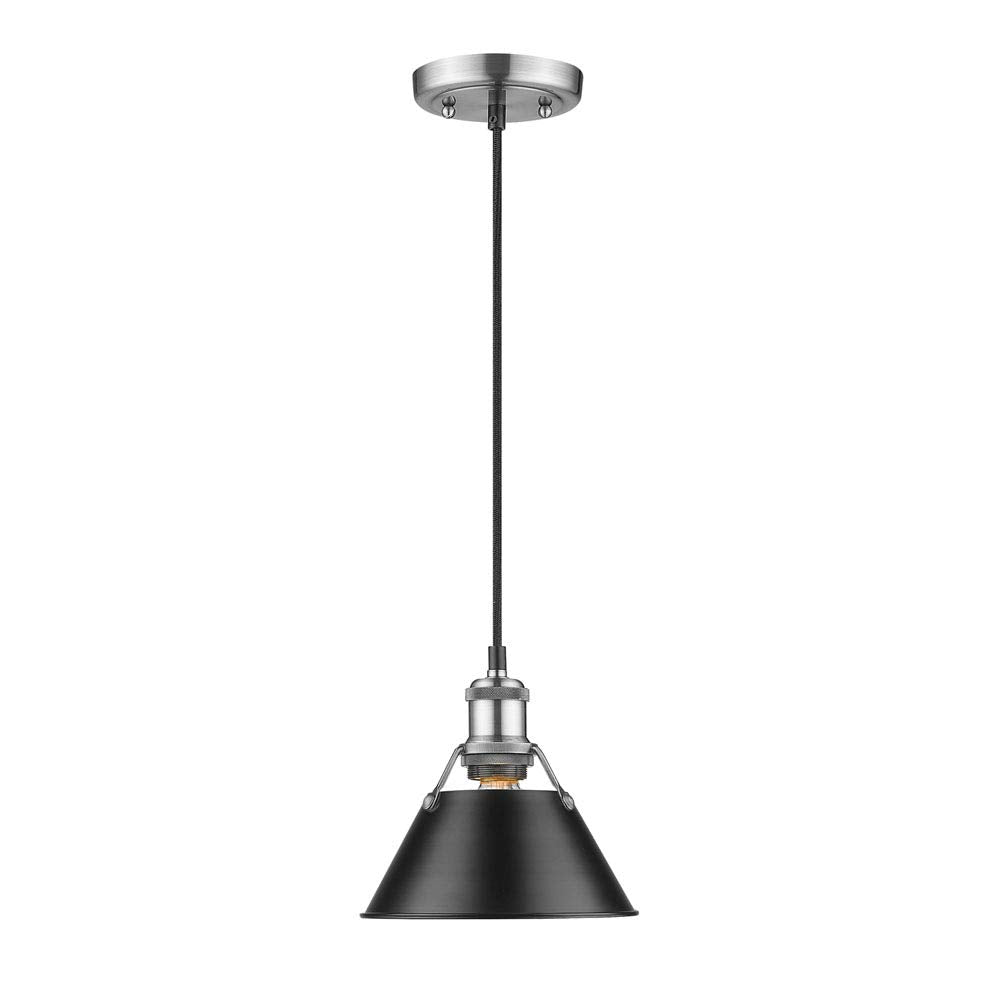 Golden Lighting Orwell Mini Pendant, 7.5&quot; Round, Pewter With Black Shade, Alloy Steel