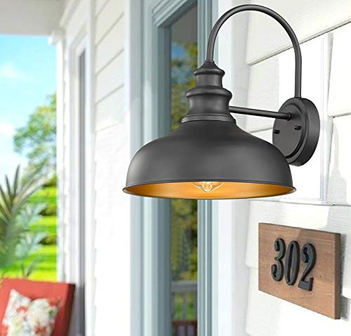 Bestshared Outdoor Wall Sconce - Vintage Black Metal Barn Light, 11.4" Industrial Fixture for Porch, Entryway, Garage
