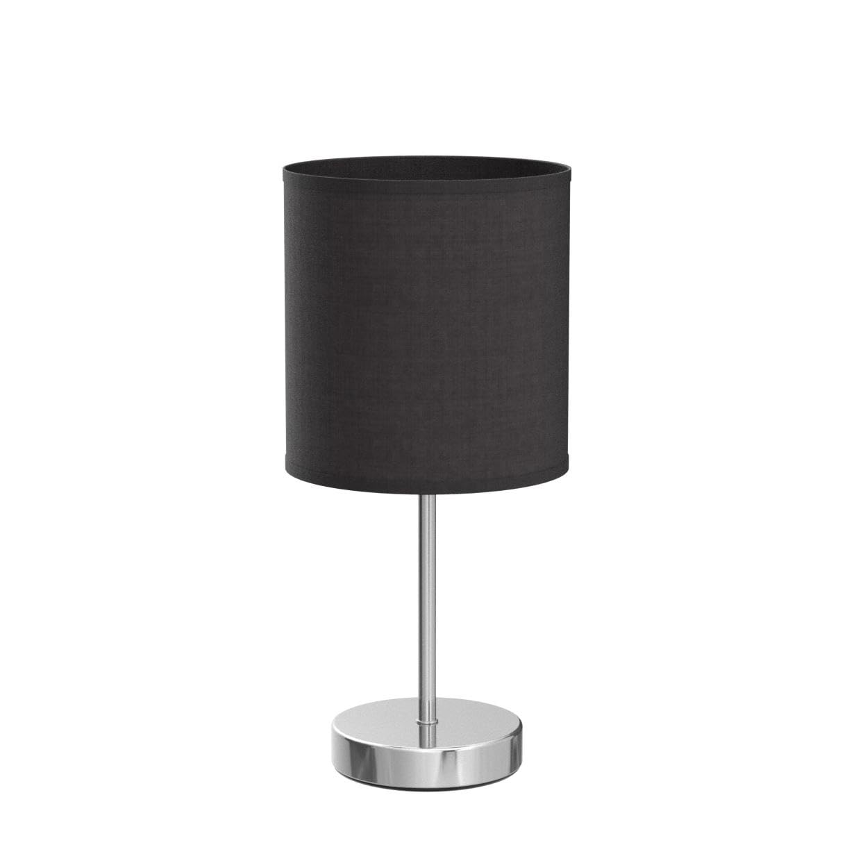 Simple Designs Lt2007-Blk-2Pk Chrome Mini Basic Table Lamp With Fabric Shade 2 Pack Set, Black