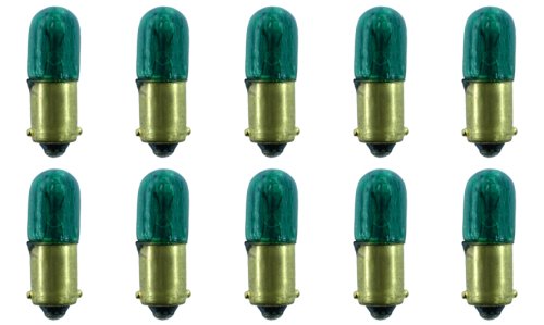 CEC Industries #44G Bulbs, 6.3V, 1.575W, BA9s Base, T-3.25 Shape, Green, Box of 10