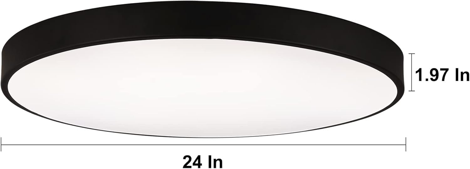 COTULIN LED Flush Mount Ceiling Light, 24 Inch Black Metal Frame, 3000K/4000K/5000K, Acrylic, Model COTULIN-24FMT-
