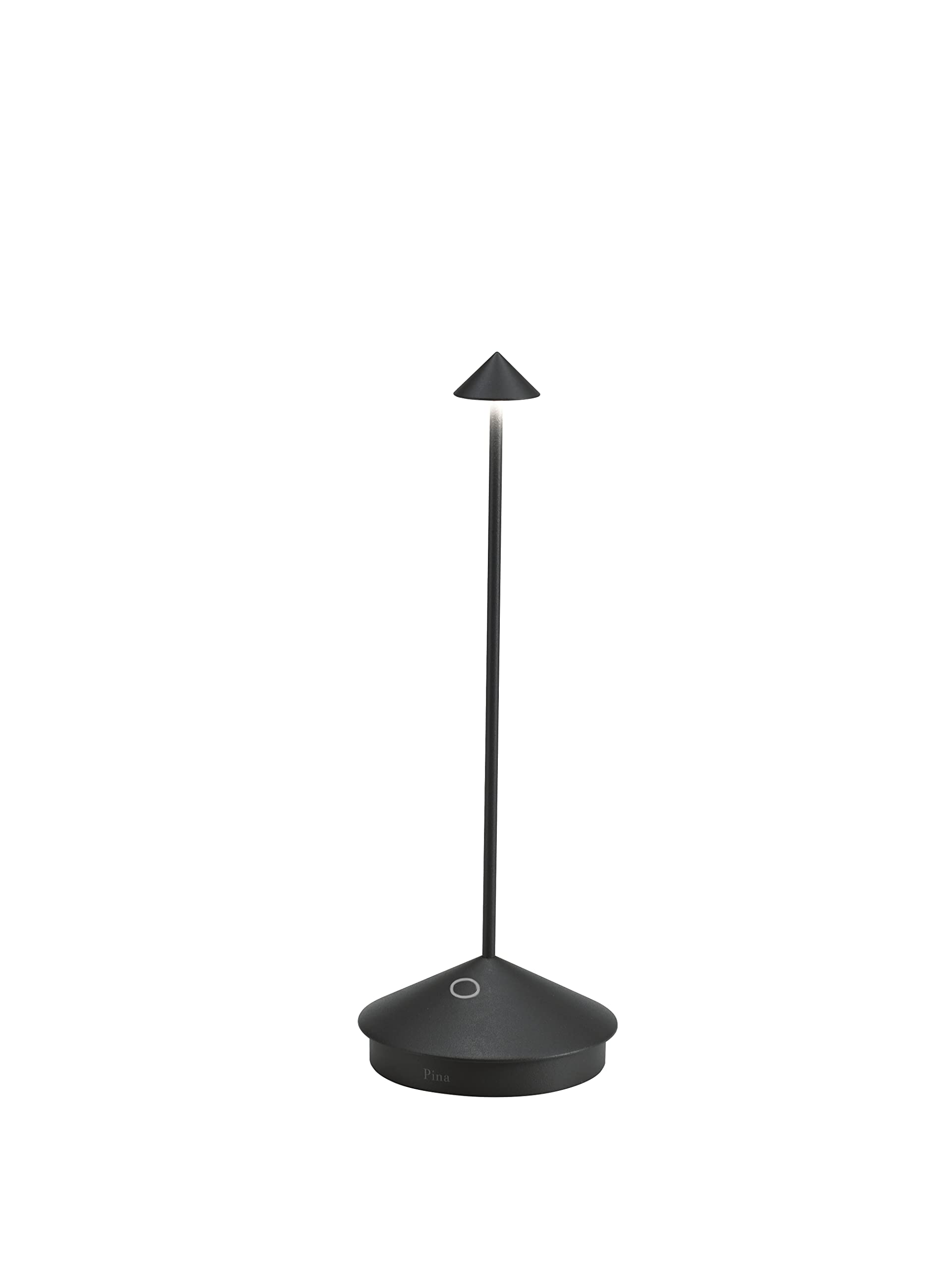 Zafferano Pina Pro Lamp - Rechargeable Cordless Table Lamp, Touch Controls, 11.4in Height, Black, Model LD0650D4