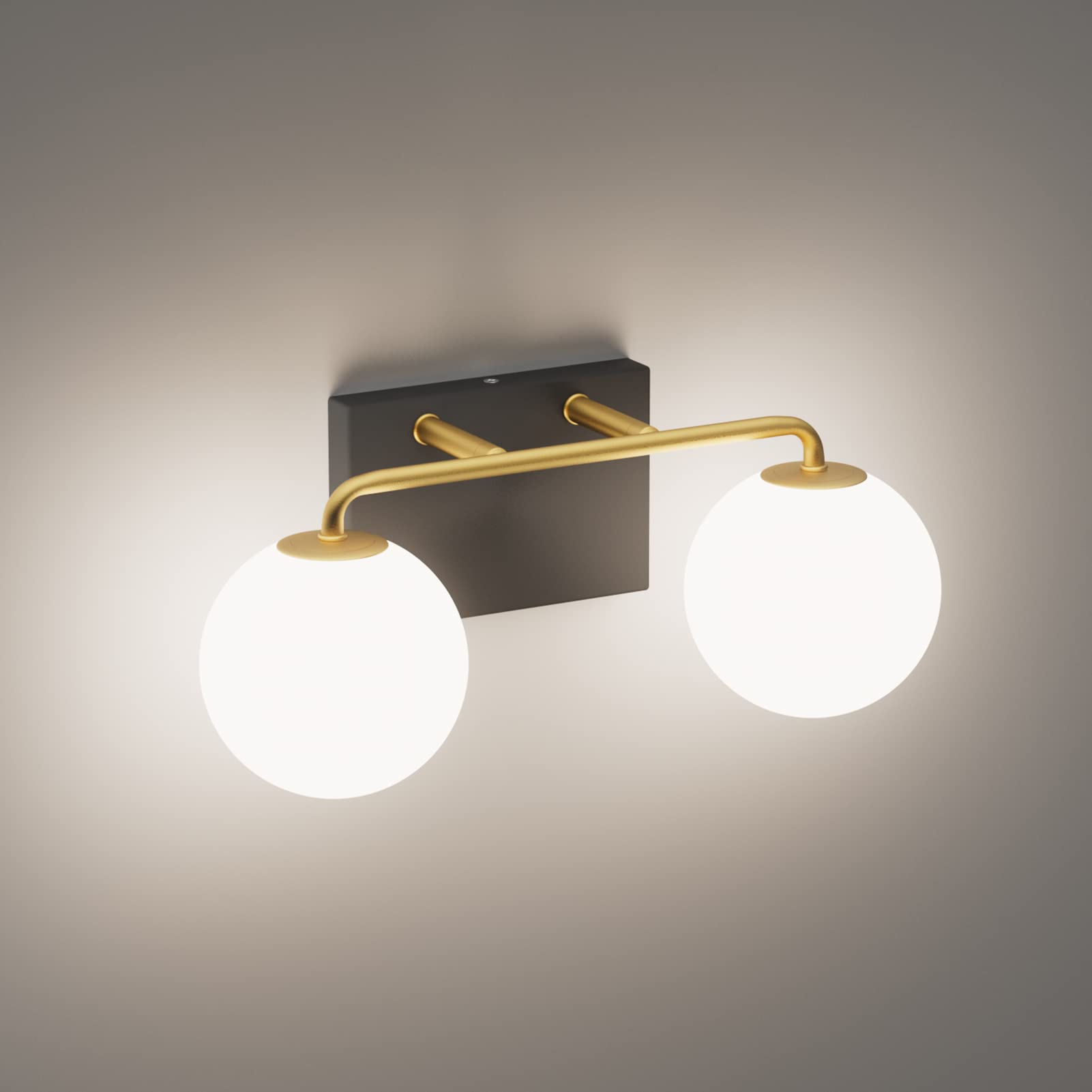 Tipace 2 Lights Vintage Bathroom Vanity Light Fixtures, Black Gold, Aluminum, 14.5 IN, Model GW1129, Milk White Glass Globe