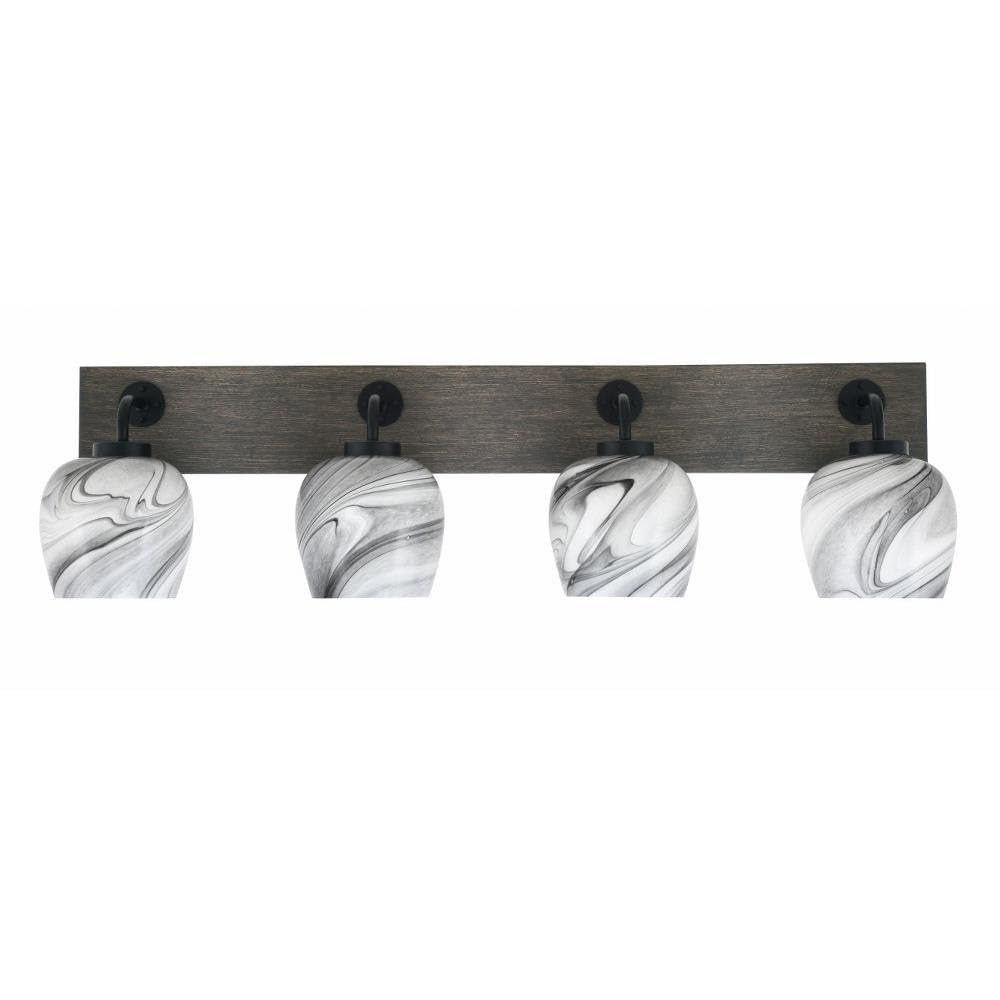 Toltec Lighting 1774-MBDW-4819 Oxbridge - 4 Light Bath Bar-9.75 Inches Tall and 36.5 Inches Length, Finish Color: Matte Black/Painted Distressed Wood-Look Metal, Glass Color: Onyx Swirl
