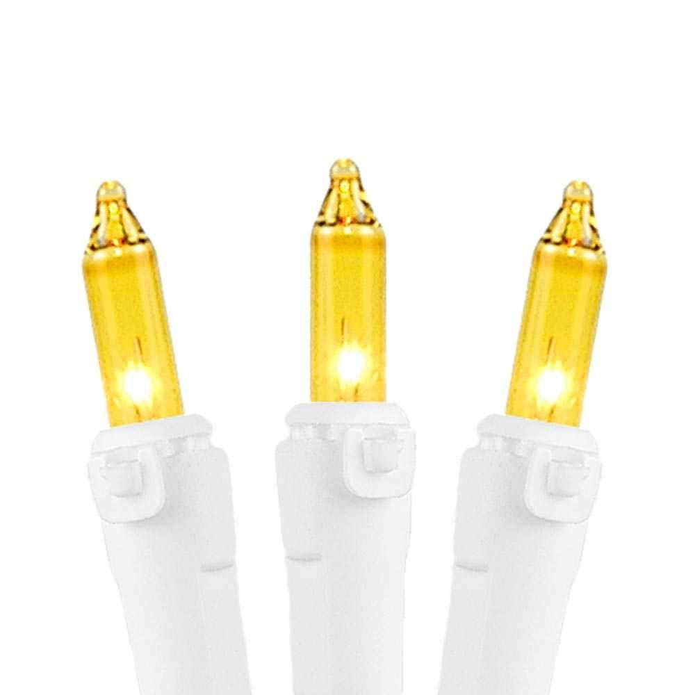 Novelty Lights 50 Light Yellow Christmas Mini String Light Set, White Wire, Indoor/Outdoor Ul Listed, 11' Long