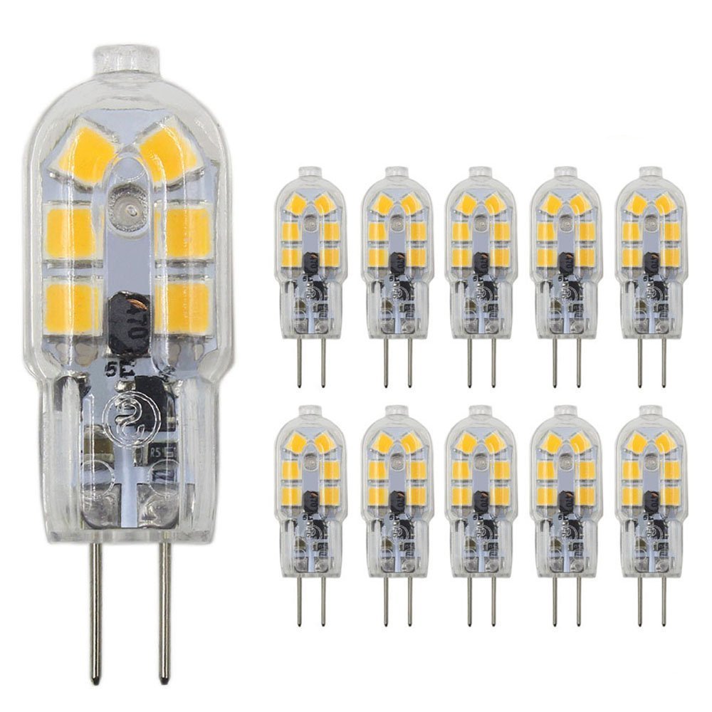K JINGKELAI G4 LED Light Bulbs 1.5W 12V Warm White 3000K Bi-Pin Base Pack of 10 Clear Cover