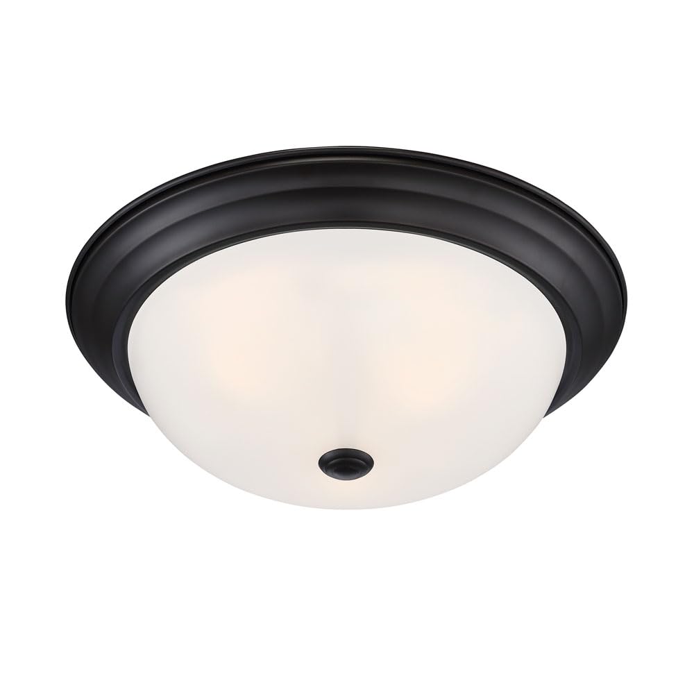 Designers Fountain 3-Light Flush Mount Ceiling Light, 15 Inch Lighting Fixture For Kitchen, Bedroom, Bathroom, And Hallway, Oil Rubbed Bronze With Etched Glass, 1257L-Orb-W