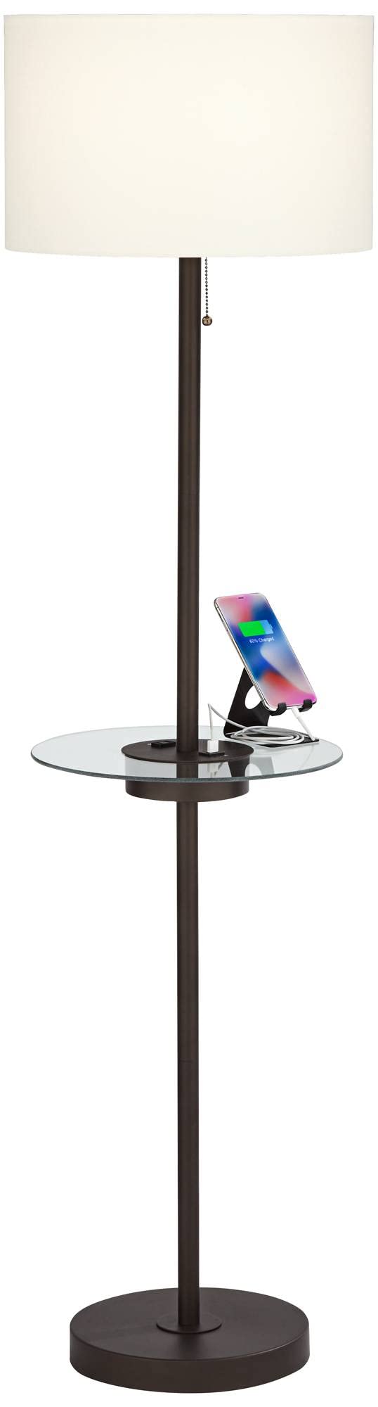 360 Lighting Caper Modern Floor Lamp With Tray Table Usb And Ac Power Outlet In Base 60.5'' Tall Bronze Metal Off White Fabric D