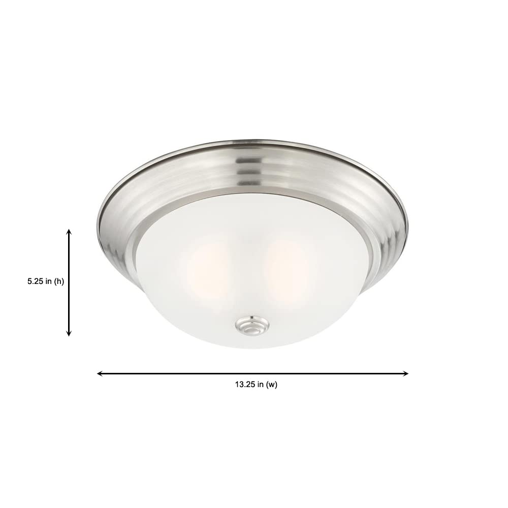 DESIGNERS FOUNTAIN 2-Light Flush Mount Ceiling Light, 13 Inch, Satin Platinum with Etched Glass, Model 1257M-SP-W