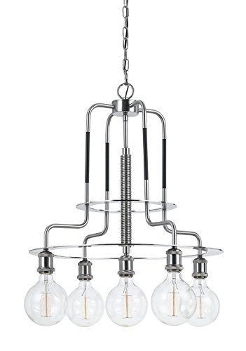 Cal 60W X 5 Metal Chandelier, Brushed Steel, Edison Bulbs Included, Model FX-3652-5