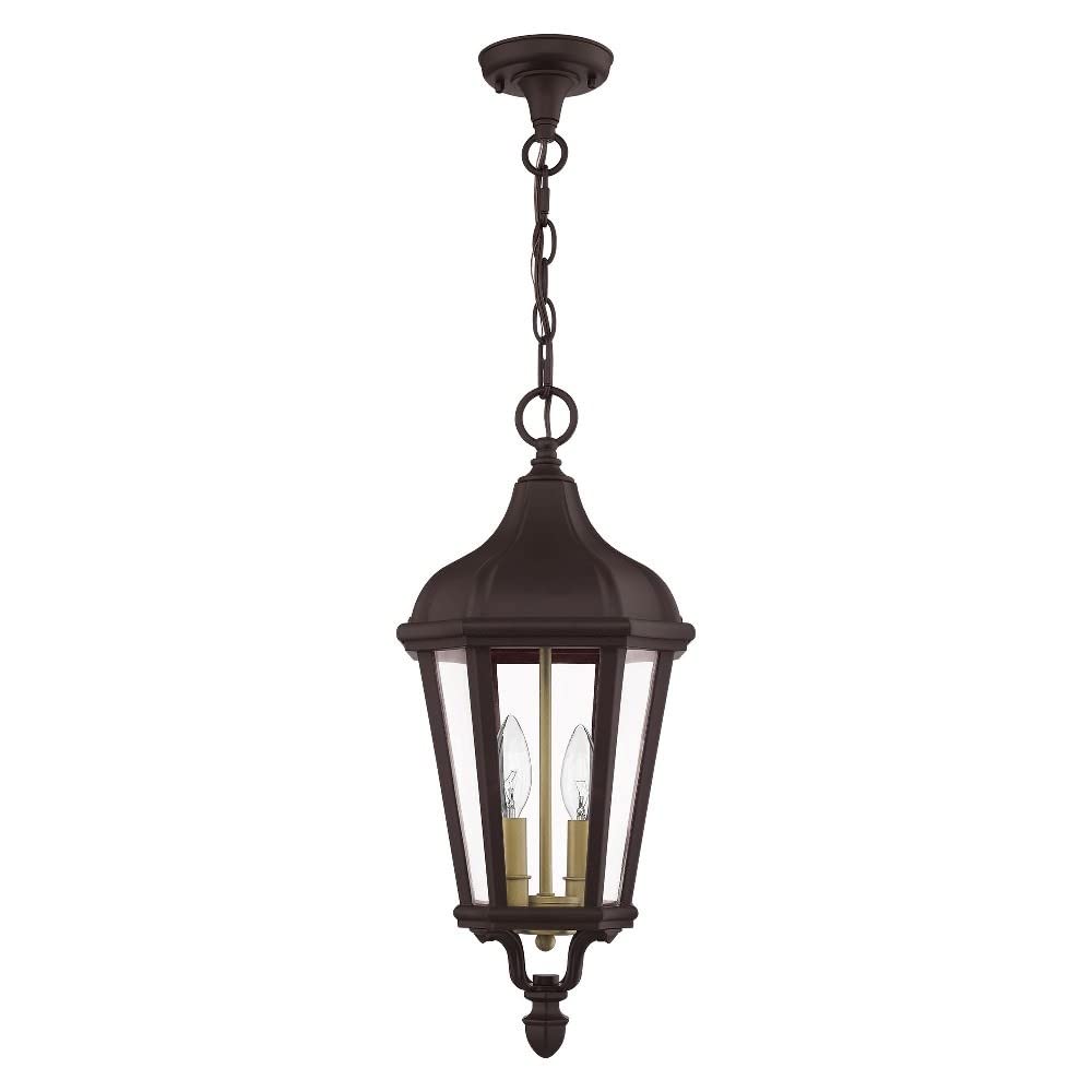 Livex Lighting Outdoor Pendant Lantern, 2 Light, Textured Black, Aluminum, 9inL x 9inW x 20.5inH, Model 76189-14