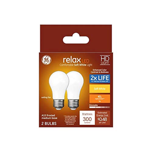 GE A15 LED Light Bulbs, 40W Equivalent, Dimmable, Soft White, Medium Base, 2 Count, Model 42227