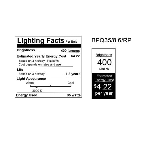 Feit Electric Bpq35/8.6 35-Watt T4 Jcd Halogen Bulb With Bi-Pin Base, Clear, 3000K (Warm White), 1.8&quot; H X 0.5&quot; W (Bpq35/8.6/Rp)