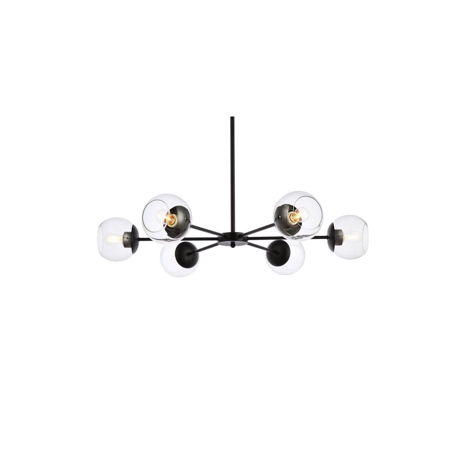 Living District Briggs 6-Light Mid-Century Metal Pendant in Black and Clear