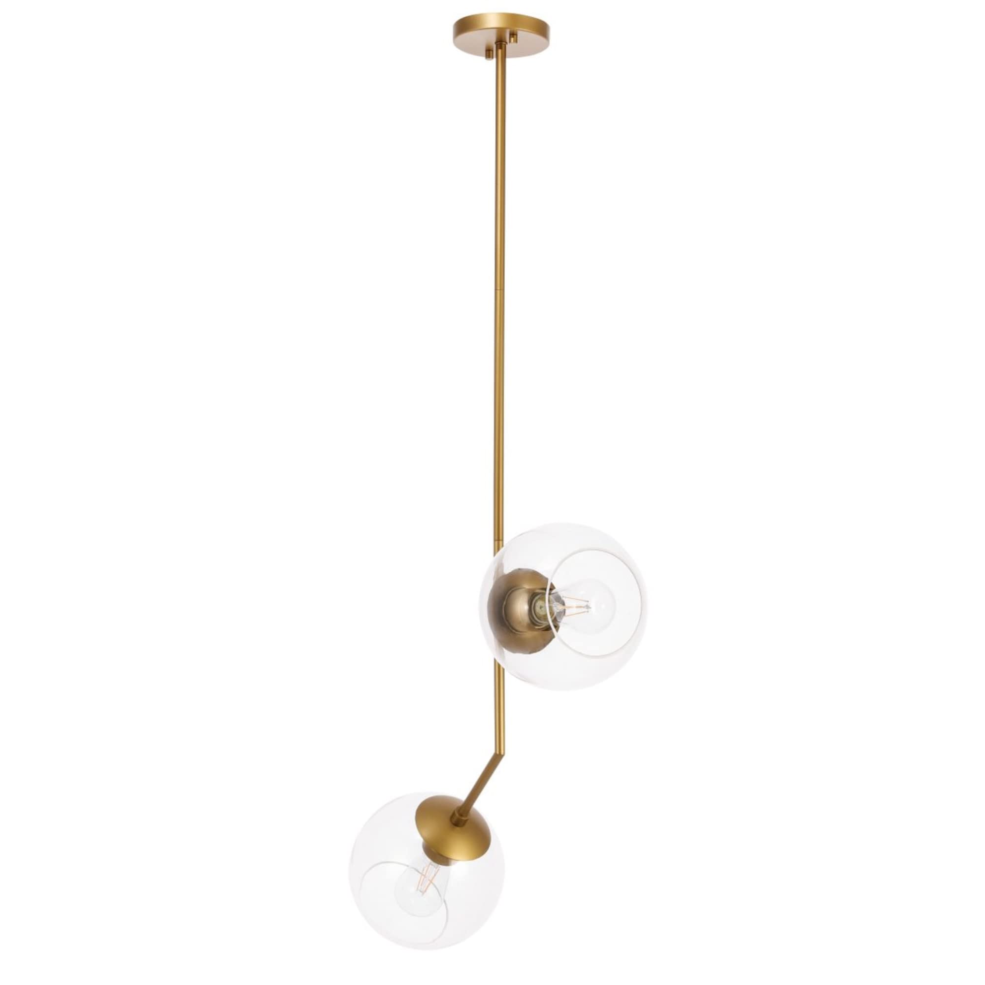 Living District Brass 2-Light Clear Glass Pendant Ceiling Light - Modern Home Decor