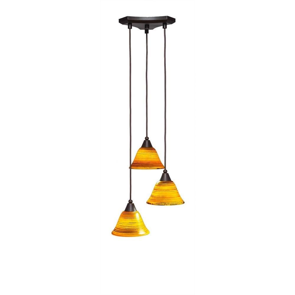 Toltec Lighting 28-DG-454 Europa 3 Light Multi-Light Mini Pendant with Firré Saturn Glass, 7&quot;, Dark Granite