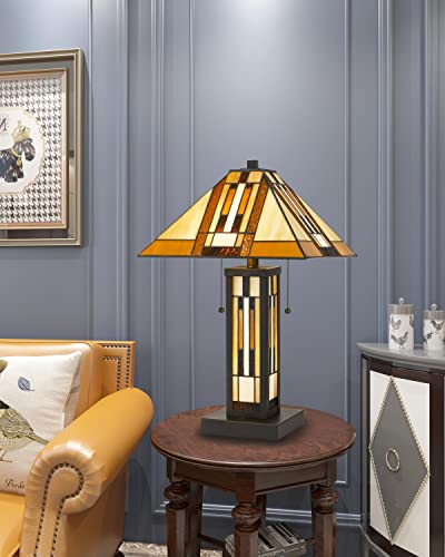 Cal Lighting Two Light Table Lamp, Tiffany/Mica, Metal, Bronze, 14 x 14 x 22.75 inches, Model CALBO-2902TB