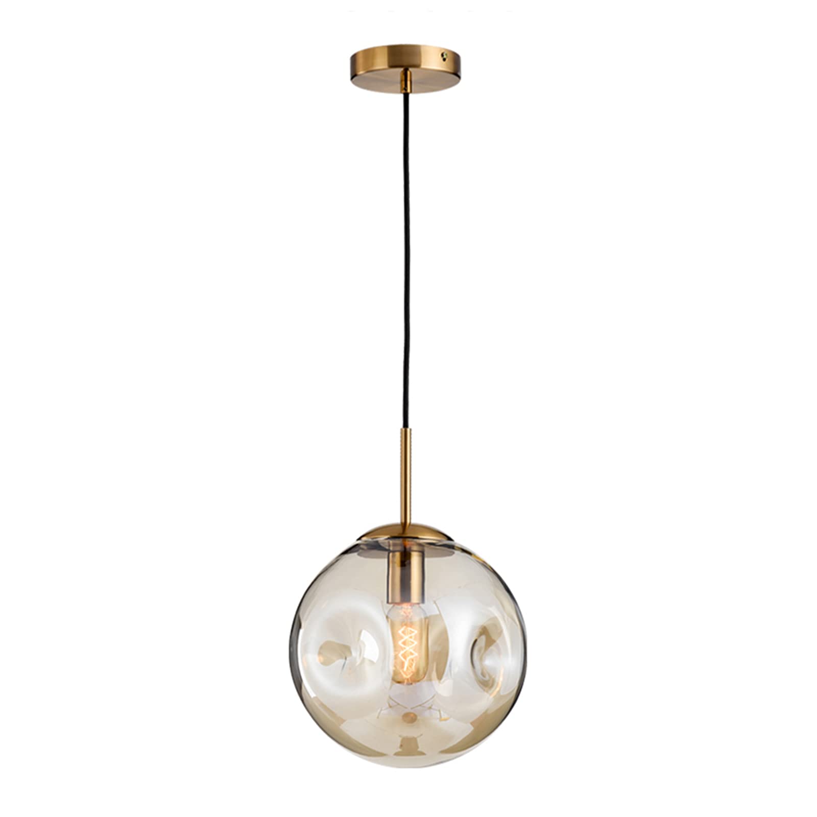 Brikey Glass Spherical Pendant Light,Gold Iron & Glass Globe Hanging Ceiling Lamp (9.8‘’, Amber)
