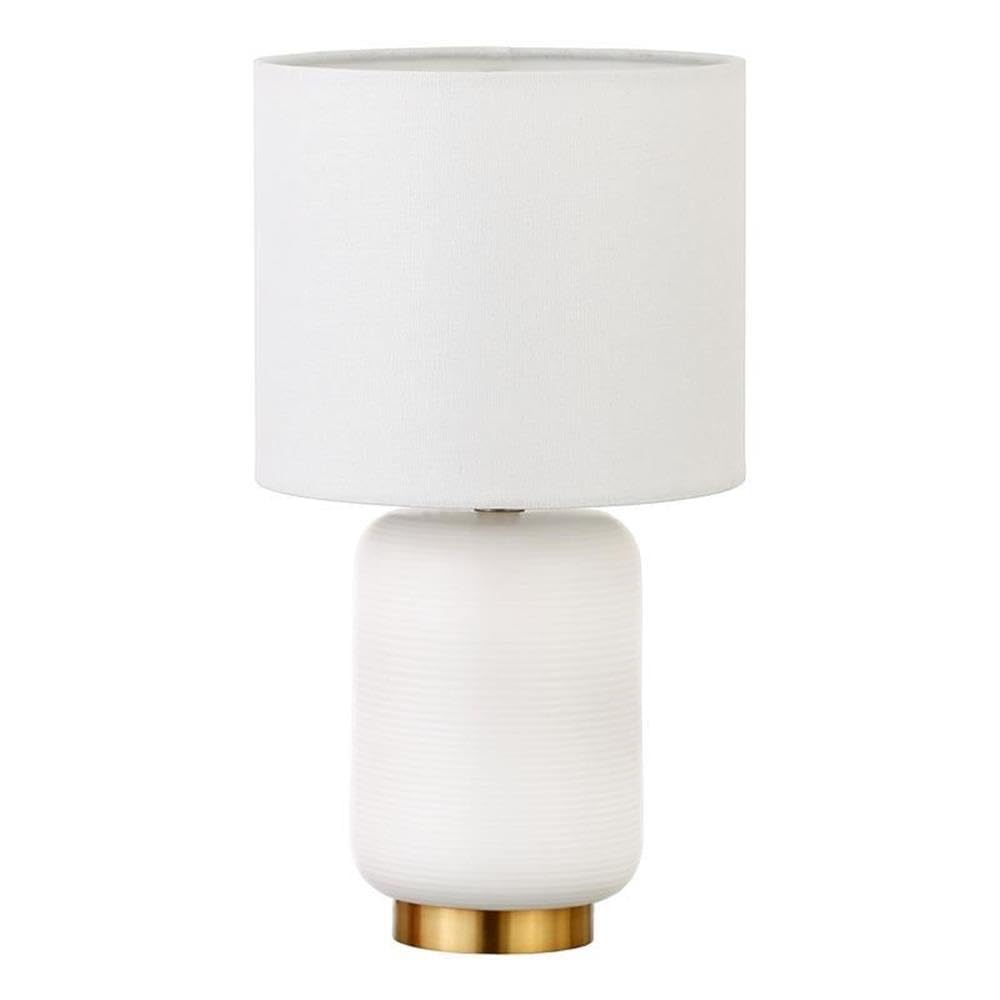 Henn&Hart 15 Modern 1-Light Table Lamp with Chiffon White Fabric Drum Shade for Living Room, Bedroom, or Office, Matte White/B